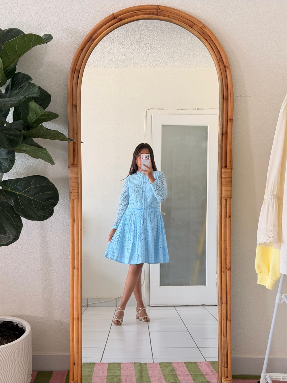Michael Kors Light Blue Lace Long-Sleeve Mini Dress